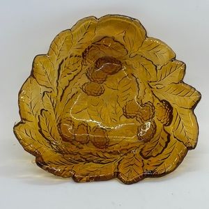Vintage Indiana Glass Amber Loganberry Candy Bowl.
